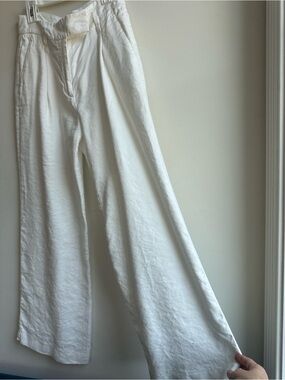Reiss White Linen Trousers - Tailored Pleat Waist